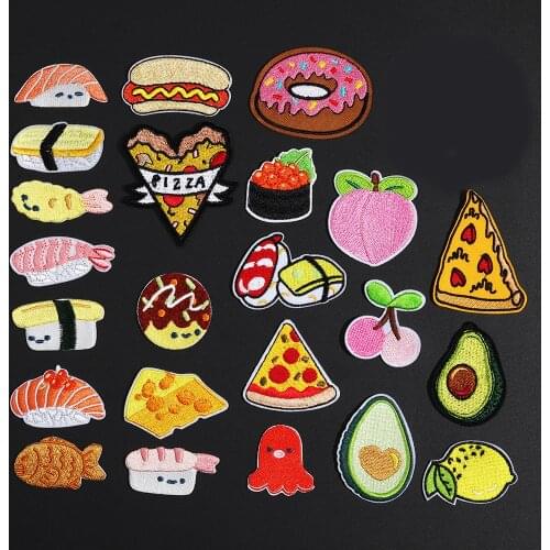 Iron On Cute Fruit Food Pizza Patches For Girl Clothes Appliques Embroidered Avocado Egg Patch For Backpack DIY Accessories