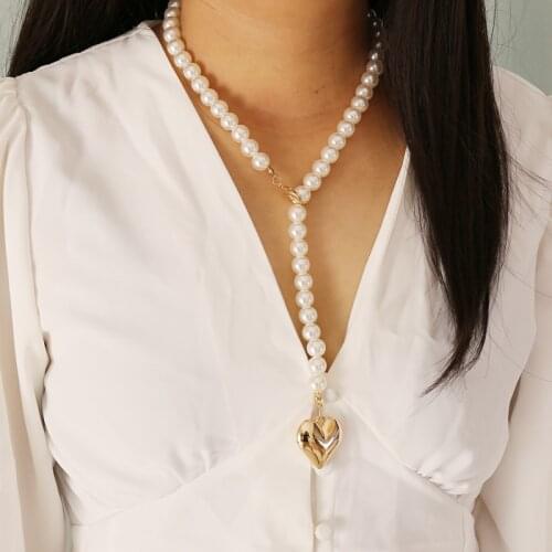 New Vintage Wedding Pearl Choker Necklace For Women Girls Party Geometric Heart Pendant Long Necklace Fashion Jewelry Wholesale