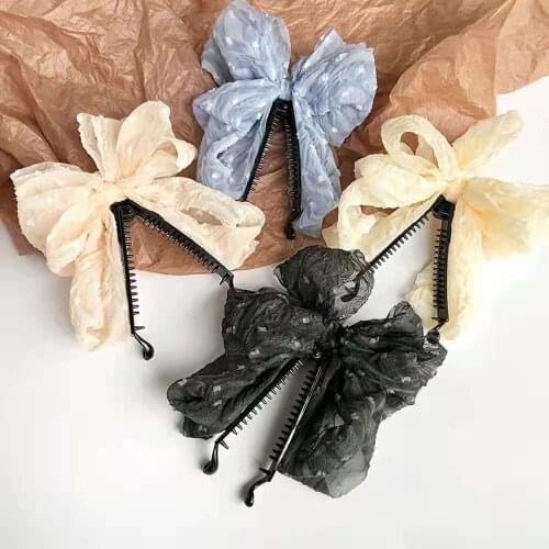 2021 New Style Ponytail Holder Sweet Vertical Clip Cute Net Yarn Bow Pearl Banana Barrettes Fashion Hair Accessories Headwear