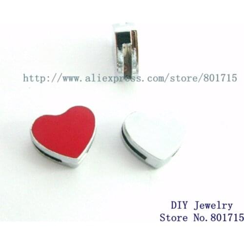 Wholesales 100pcs red heart 8mm slide charms DIY charms Internal Dia.8mm fit 8mm band zinc alloy