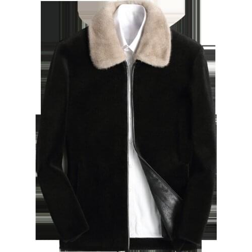 Autumn Winter Real Fur Coat Men Sheep Shearing 100% Wool Jacket Mink Fur Collar Korean Abrigo Hombre KFS19M207-1-J J3797