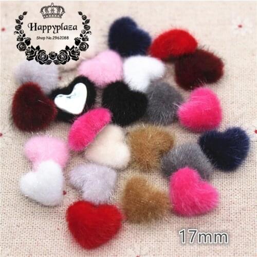 50pcs Mix Colors Hariy Fabric Covered Heart Buttons Home Garden Flatback Cabochon Crafts Scrapbooking DIY,14*17mm