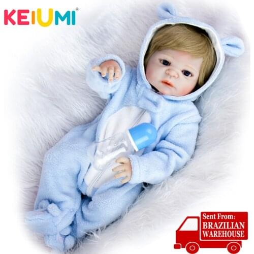 KEIUMI 23Inch Lifelike Full Silicone Body Reborn Baby Boy Lovely Gold Hair Baby Doll Toddler Toys Bathe Gifts