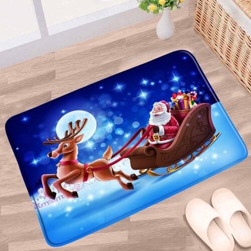 Christmas Bathroom Mat Elk Santa Claus Tree Pattern Non-slip Rugs Flannel Home Decor Bathroom Kitchen Doorway Aisle Carpet