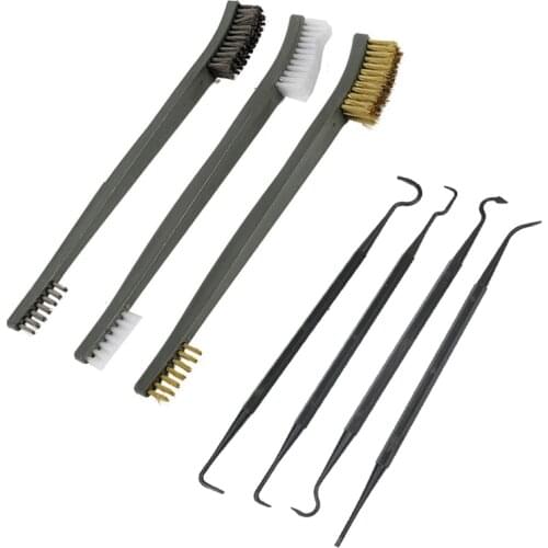 3pcs Steel Wire Brush + 4pcs Nylon Pick Universal Cleaning Black Brushes Tool Kit For Motorcycle Auto Brushes Mechanical Brushes
