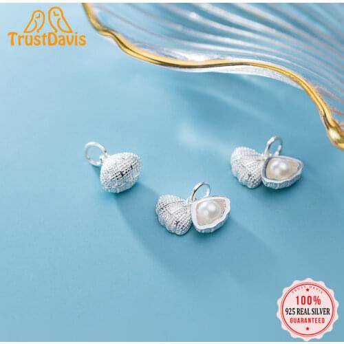 TrustDavis Fashion Real 925 Sterling Silver Shell Synthesis Pearl Charms Pendant DIY Accessories Fine Jewelry Wholesale HY241
