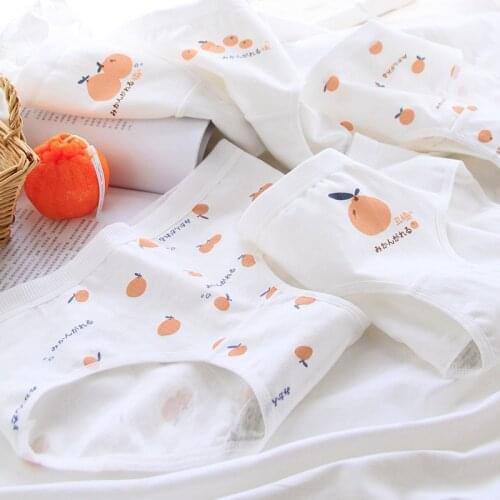 Sweet Cartoon Fruit Cotton Girls Underwear Breathable Printed Panties Women Orange Printed White Briefs Lingerie Hot Sale