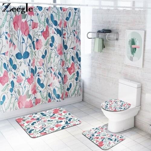 Zeegle Bathroom Curtain Set Washable Toilet Cover Mat Toilet Pedestal Rug Funny Toilet Shower Curtain Ant-slip Toilet Floor Rug