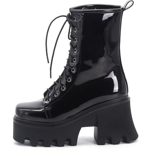 2021 Winter Square Head Cross Lacing Chunky heels Fashion Ankle boots Leisure Gladiator Platform shoes Woman shoes‘s Big Size 43