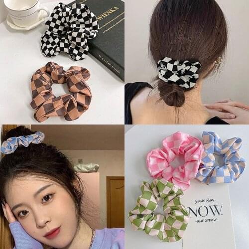 Lady Colored Plaid Scrunchies Cloth Art Elastic Hair Rubber Bands For Women Girls Ponytail Holder Rope Headband Hair Accessories