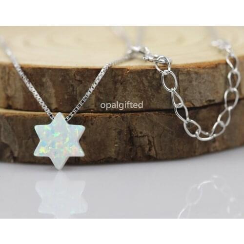 1pc/lot) Free Shipping Lab Created OP17 White Snow David Star Opal Necklace, 925 Sterling Silver David Star Fire Opal Necklace