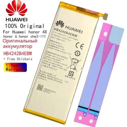 Huawei 100% Original 3100mAh HB4242B4EBW Battery For Huawei Honor 6 /Honor 4X / Honor 7i / Shot X Phone High Quality Battery