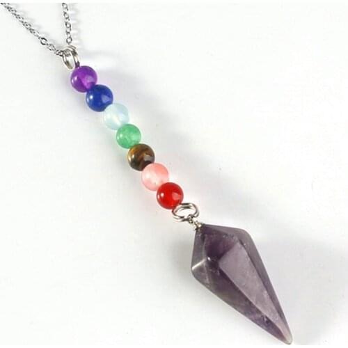 100-Unique 1Pcs Silver Plated Hexagonal Pyramid Pendant Healing Chakra Natural Purple Amethysts Necklace Charm Jewelry