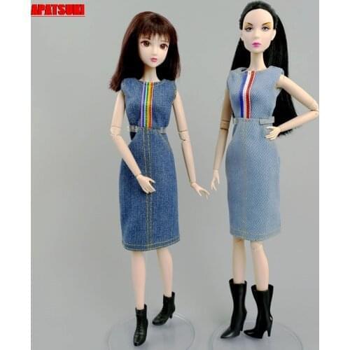 2pcs/lot Casual Wear Jean Denim Dresses For Barbie Doll Outfits 1/6 BJD Dolls Clothes Kids & Baby Dollhouse DIY Accessories Toys
