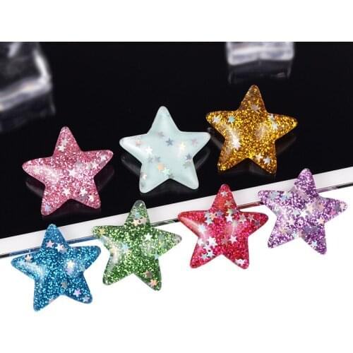 20 Pcs 32mm Glitter Powder Resin Pentagram Scrapbook Paste Jewelry DIY Phone Shell/Hairpin/Earrings Pendant Jewelry Accessories