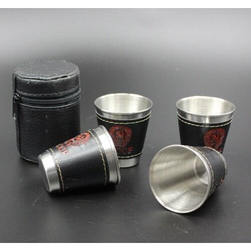 2018 Newest 4pcs/lot 70mL Cups Set 304 Stainless Steel Cups Wine Beer Whiskey Mugs Outdoor Travel Mug with Mug Sleeve for Free