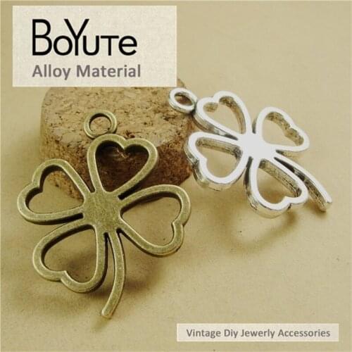 BoYuTe (10 Pieces/Lot) 39*48MM Antique Bronze Silver Plated Zinc Alloy Clover Lucky Flower Charms Pendants Diy Jewelry Findings