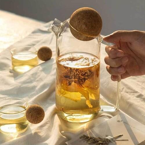 Wooden Ball Cork Glass Bubble Teapot Large Capacity Boiled Teapot Flower Tea Pot Cup Creative Juice Cold Kettle With Cork Lid