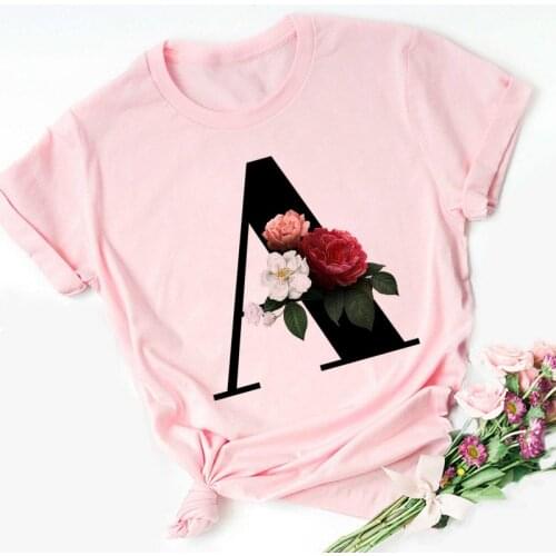 Summer 26 English Alphabet Print Tshirt Fashion Harajuku Casual Pink Tops Tee Women Couples Lovers Female T-Shirt,Drop Ship