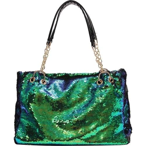 HISUELY Fashion Sequins Women Tote Bag Female Shoulder Bag Designer Large Capacity Bags Ladie Chain Bag Ladies Hand Bags BG375