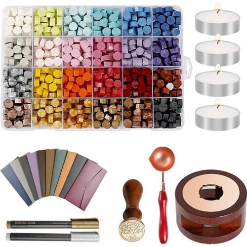 HOT-600PCS Sealing Wax Beads, with Tea Candles, Melting Spoon ,Stamp, Wax Warmer, Envelopes and Metallic Pen, (24 Colors)