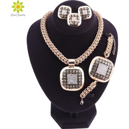 Fine African Beads Jewelry Sets Nigerian Wedding Accessories Bridal Collar Costume Earring Necklace Set Dubai Gold Color