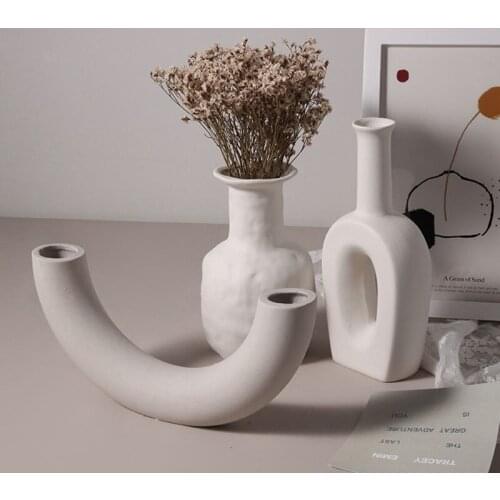 Ceramic Vase Art White Solid Color Flower Pot For Living Room Flower Arrangement Ornaments Vase Decoration pot de fleur декор