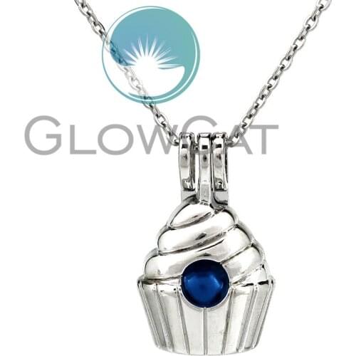 KK950 Ice Cream Cake Beads Cage Locket Pendant Perfume Diffuser Pearl Cage Necklace
