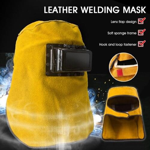 Leather Welding Mask Welding Hood Helmet With Auto Darkening Filter Lens Flip-Type Cover Heat Resistant Splash Proof Dropship
