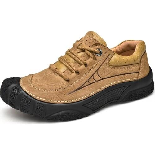 Spring Autumn Outdoor Korean Style Men Genuine Leather Cross-tied Sewing Casual Shoes Male Lace-Up Hiking Sneakers Shoes 2020012