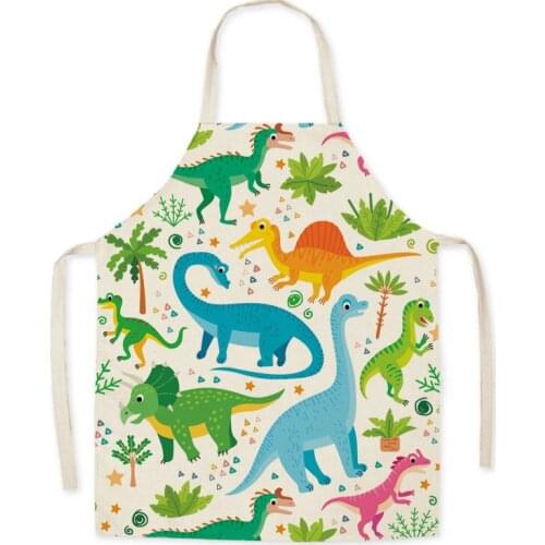 Cute Dinosaur Cartoon Print Kitchen Apron Waterproof Apron Simplicity Cotton Linen Wasy To Clean Home Tools about 65*75cm