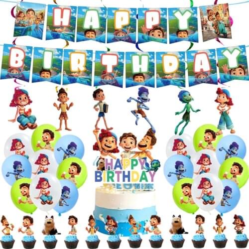 Disney Hot Film Luca Theme Kids Birthday Party Decorations Disposable Tableware Balloon Cake Flag Topper Baby Shower Supplies