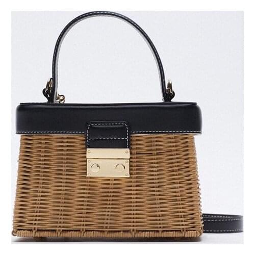 Fashion Rattan Box Women Handbags Wicker Woven Shoulder Crossbody Bag Luxury Summer Beach Straw Bag Female Travel Purses C85626