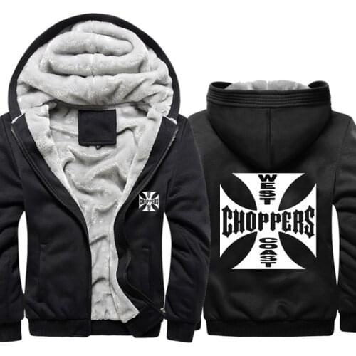 West Coast Choppers Printed Hoodies Men Sweatshirts Winter Warm Thicken Fleece Zipper Coat plus size Jackets harajuku Hoody Male