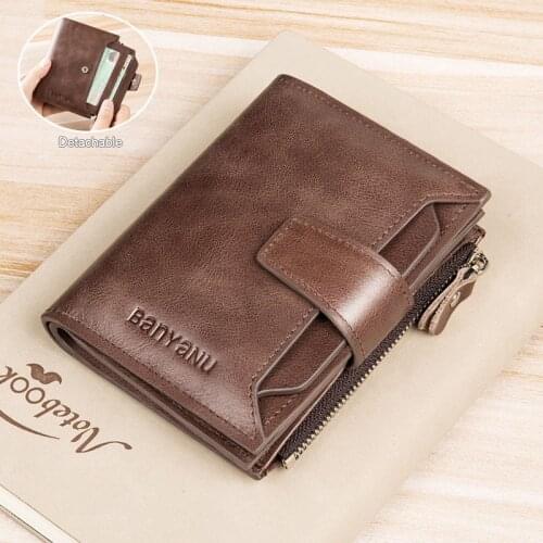 Genuine Leather Vintage Men Wallets with Detachable Coin Pocket Cowhide Luxury Short Card Holder Money Purses