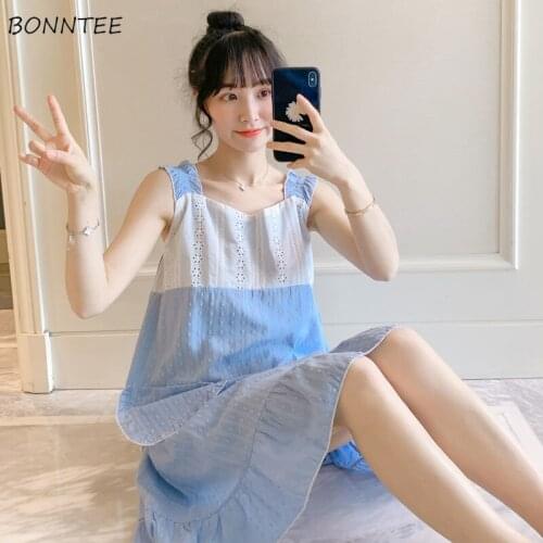 Nightgowns Women Summer Trendy Sweet Ulzzang Comfortable All-match Simple Minimalist Femme Nightwear Mujer De Moda Homewear Chic