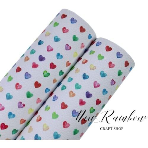 New Rainbow 30x22CM/A4 Varicolored Watercolor Hearts Artisan Leatherette For Crafts, Baby Shoes, Hair Bows, Dollhouse,Toys