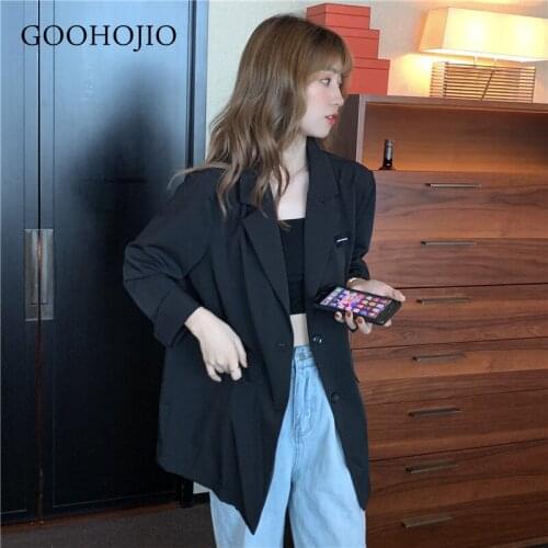 GOOHOJIO 2021 New Spring and Autumn Fashion All-match Blazer Women Long-sleeved Women Blazer Loose Mid-length Blazers for Women