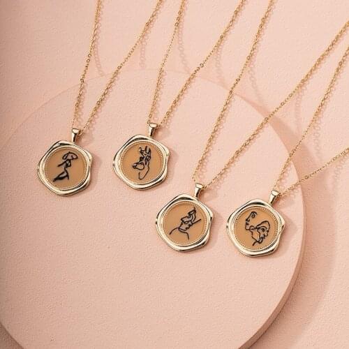 GSOLD New Minimalist Round Coin Pendant Necklace Simple Abstract Art Enamel Coin Clavicle Chain Choker Necklace Women Jewelry