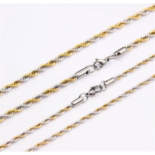 Wholesale Price Width 3MM Stainless Steel Plated Gold Twisted Rope Chain Link Necklace For Men Hip Hop Rock Gift Jewelry 50-70CM