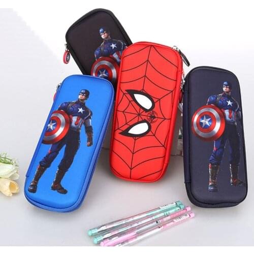 Marvel Captain America Pencil Bag Student Pencil Bags Spiderman Stationery Box Multifunctional Capacity Children EVA Pencil Case
