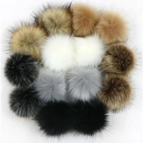14pcs 10cm Faux Artificial Fur Pom Pom Ball with Elastic Band for DIY Knitting Hat Bag Scarf Accessories