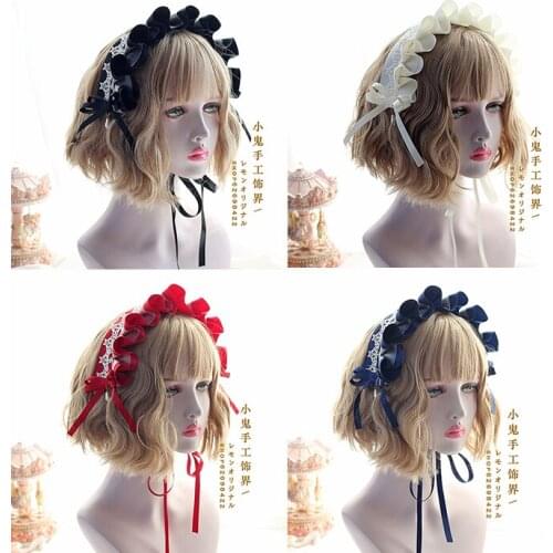 Japanese Soft Sister Lolita Kawaii Lace Headdress Sweet Hair band Bnt Snow yarn Cute Bowknot Hair hoop Handmade Hair Ornaments