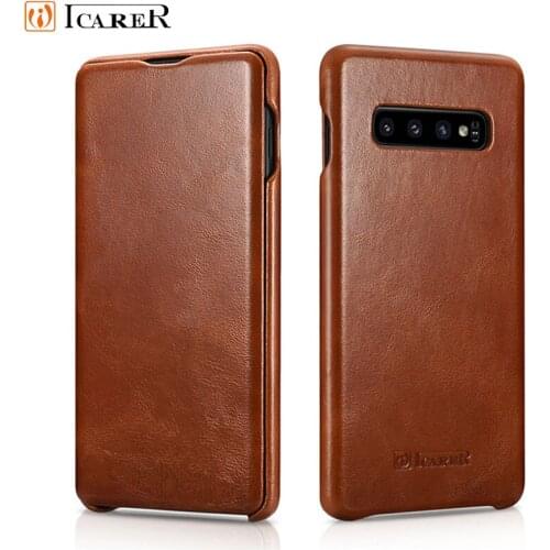 S10 Plus Luxury Genuine Leather Curved Edge Case for Samsung Galaxy S10 Retro Ultra thin Flip Case for Samsung S10 Plus + Cover