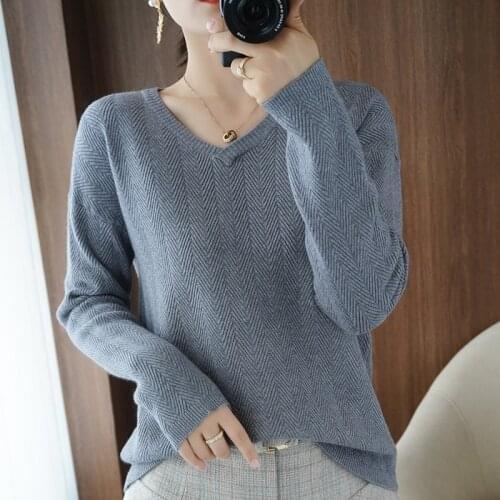 Wool Cotton V-neck Sweater Women Slim Pullover Spring New Style Korean Womens Blouse Knitted Pullover Bottoming Shirt