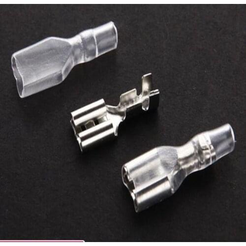 50pcs Female Spade Connector 6.3mm Crimp Terminal with Insulating Sleeves For Terminals 18-12AWG