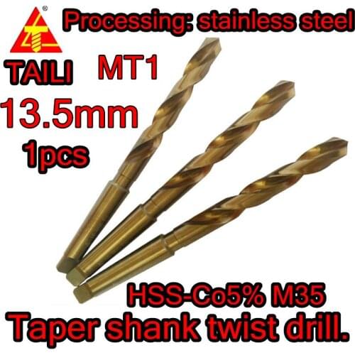 13.5mm*108L*180mm-MT1 HSS-Co5% M35 Taper shank cobalt twist drill. Processing: stainless steel Free shipping