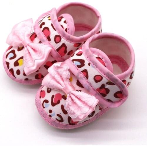 ARLONEET Newborn girl leopard print bow soft bottom toddler shoes non-slip buckle shoes single shoes W0529