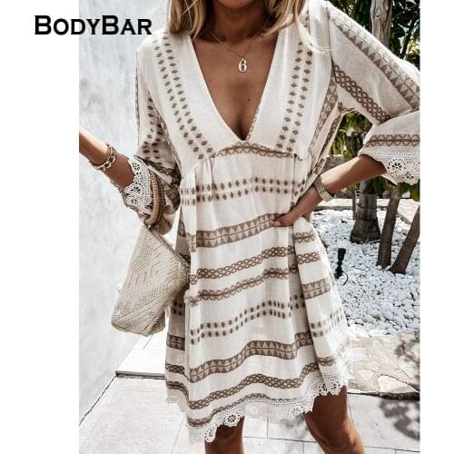 Vintage Loose Half Sleeve Spring A-Line Party Dresses Sexy V Neck Stripe Printed Summer Mini Dress Casual Mini Beach Vestido 2XL