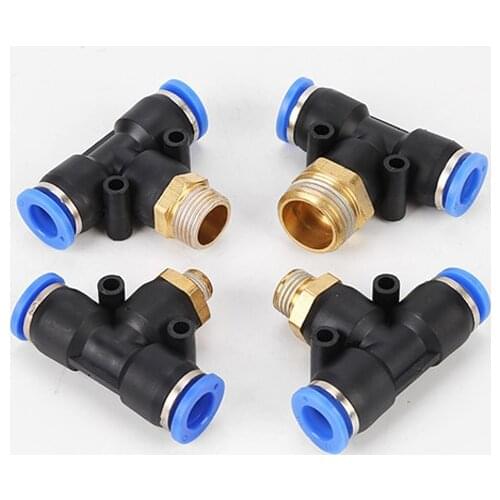 Air Connector Fitting T Shape Tee 6mm 8mm 10mm 12mm 4mm Hose Pipe to 1/8" 1/4" M5 3/8" 1/2" BSPT Male Thread Pneumatic Coupler